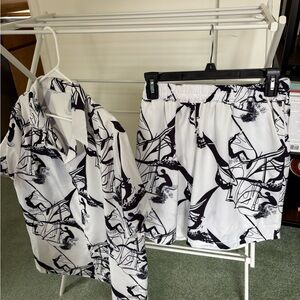 Navy and white matching shorts & button down